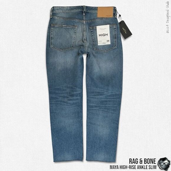 RAG & BONE MAYA HIGH-RISE ANKLE STRAIGHT JEANS IN AQUARIUS W/ HOLES SIZE 28 - Picture 10 of 16
